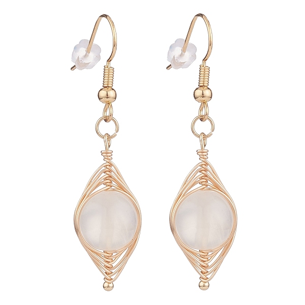 

PandaHall Natural Selenite Braided Dangle Earring, Brass Oval Drop Earrings for Women, Golden, 46mm, Pin: 0.6mm Other Quartz