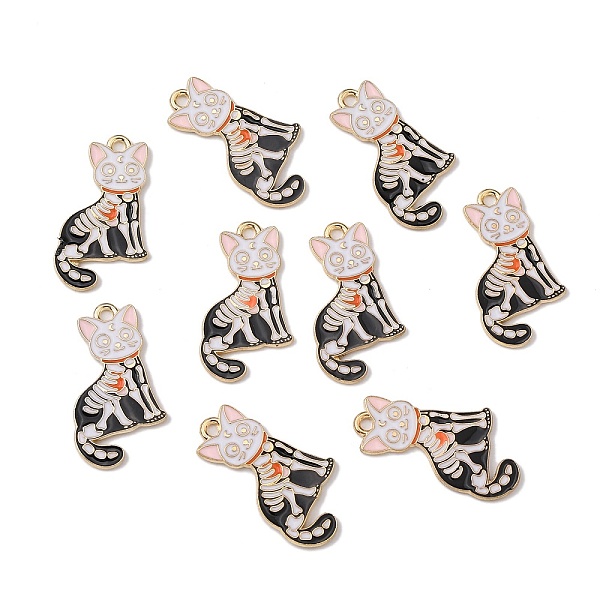 

PandaHall Alloy Enamel Pendants, Halloween Theme, Skeleton Cat Charms, Black, 28x16.5x1.5mm, Hole: 1.8mm Alloy+Enamel Cat Shape Black