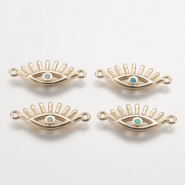 

PandaHall Brass Links connectors, with Synthetic Opala, Eye, Golden, Mixed Color, 7x20x2mm, Hole: 1mm Brass Eye Multicolor