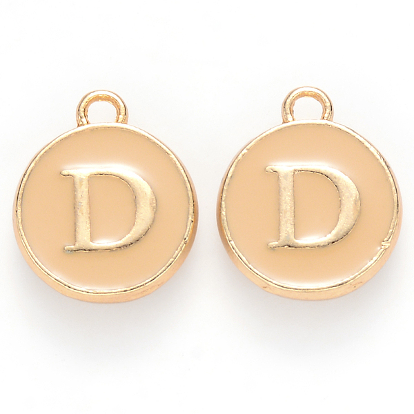 

PandaHall Golden Plated Alloy Enamel Charms, Cadmium Free & Lead Free, Enamelled Sequins, Flat Round with Letter, Wheat, Letter.D, 14x12x2mm..., Orange
