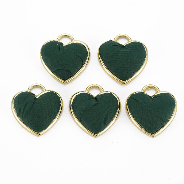 

PandaHall Light Gold Plated Alloy Pendants, with Cloth Fabric, Cadmium Free & Nickel Free & Lead Free, Heart, Dark Green, 20x19x6.5~7mm...