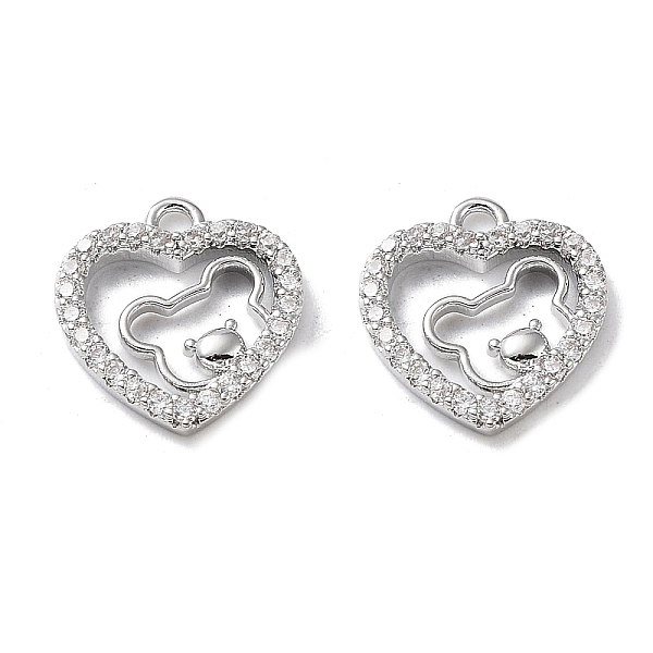 

PandaHall Rack Plating Brass Micro Pave Cubic Zirconia Pendants, Heart with Bear Charm, Real Platinum Plated, 12.5x11.5x2mm, Hole: 1.5mm..., Clear