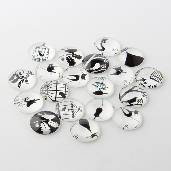 

PandaHall Retro Black and White Picture Glass Cabochons, Half Round/Dome, 14x5mm Glass Half Round Black