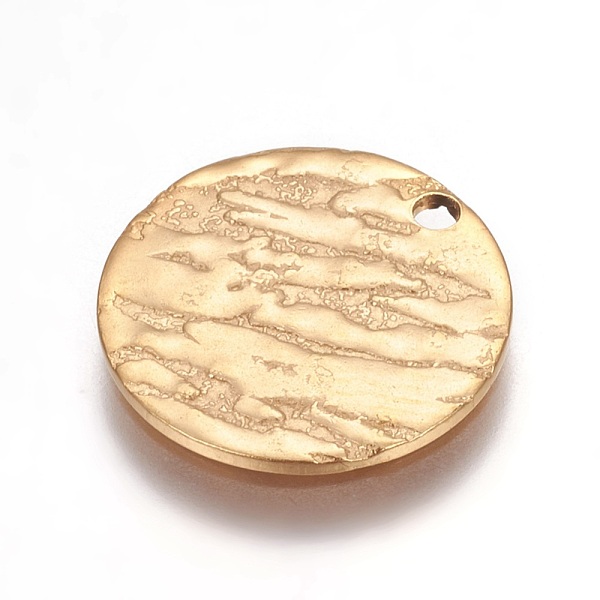 

PandaHall Ion Plating(IP) Stainless Steel Pendants, Textured, Flat Round, Golden, 15x1mm, Hole: 1.5mm Stainless Steel Flat Round