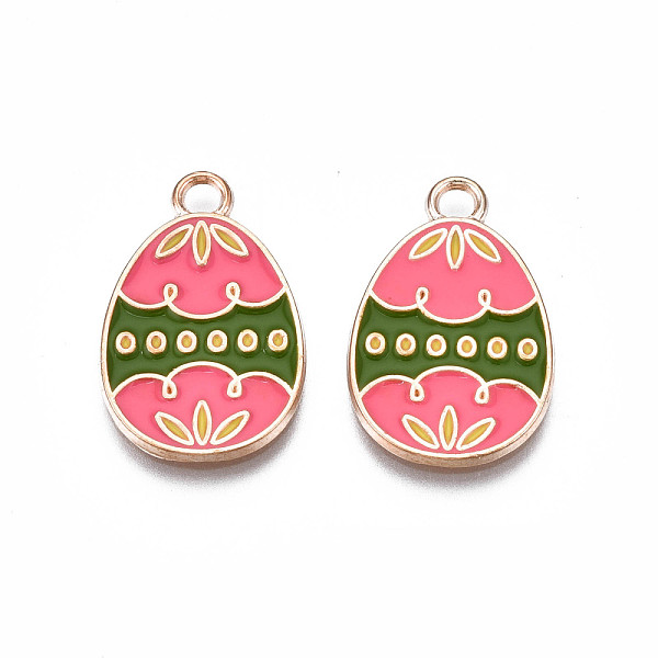 

PandaHall Alloy Enamel Pendants, Light Gold, Cadmium Free & Lead Free, Easter Egg Shape with Flower, Hot Pink, 22x14x1.5mm, Hole: 2mm...