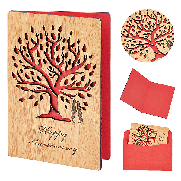 

PandaHall CRASPIRE Tree of Life Greeting Card Happy Anniversary Wooden Anniversary Card Birthday Card with Envelope,Wood Love Card Handmade..., Multicolor