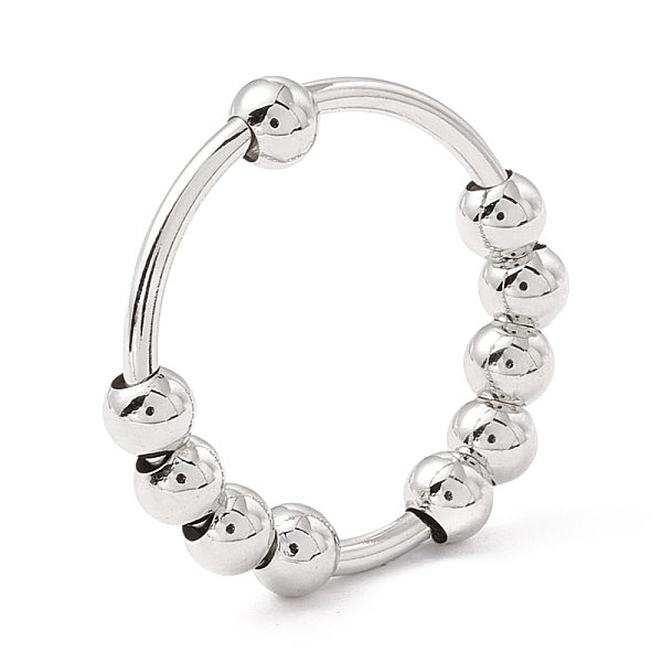 

PandaHall Brass Rotating Beaded Finger Ring, Anxiety Stress Relief Jewelry for Women, Platinum, Inner Diameter: 19mm Brass