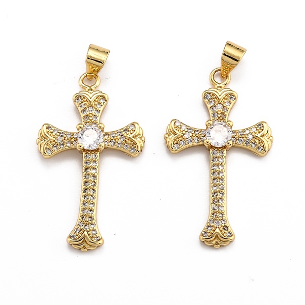 

PandaHall Brass Micro Pave Clear Cubic Zirconia Pendants, Long-Lasting Plated, Cross, Real 18K Gold Plated, 31x18x4mm, Hole: 3.5x4mm...
