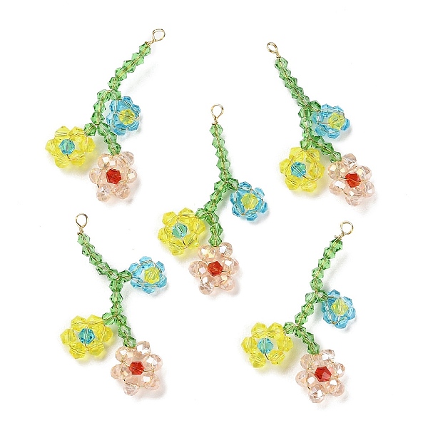 

PandaHall Glass Beaded Pendants, with Copper Wire, Flower of Life Charms, Colorful, 36~40x17~26x4~5mm, Hole: 1.8~2mm Glass Flower of Life