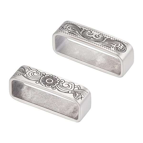 

PandaHall Unicraftale 2Pcs 2 Style 304 Stainless Steel Loop Keepers, Men's Belt Buckle, Rectangle with Floral Pattern, Antique Silver...