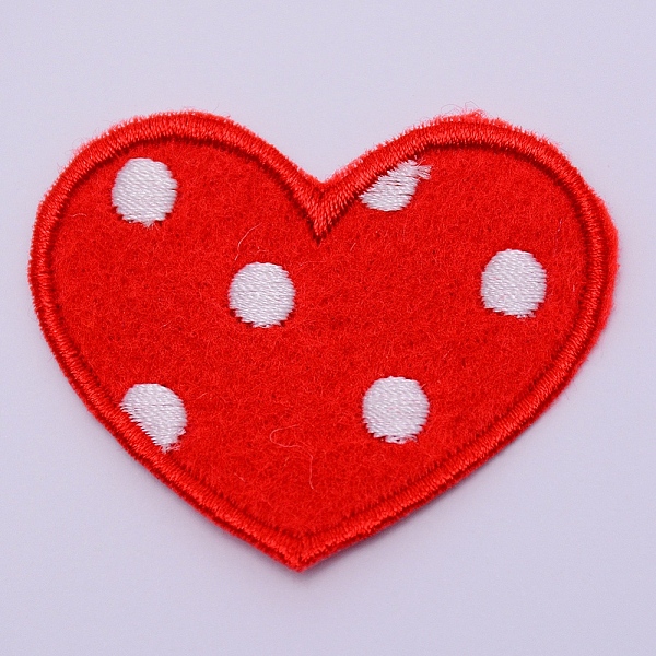 PandaHall Computerized Embroidery Cloth Iron on/Sew on Patches, Costume Accessories, Appliques, Heart with Dot Pattern, Red, 45x54x1mm Nylon...