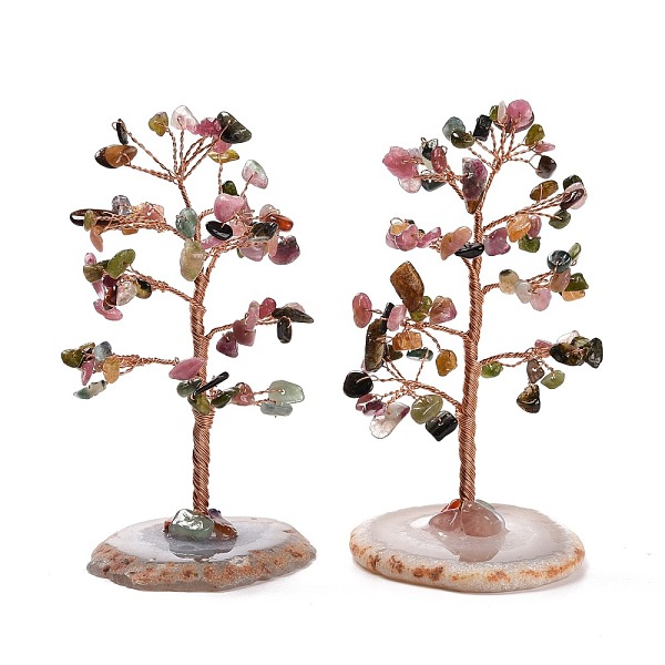 

PandaHall Natural Tourmaline Chips & Agate Pedestal Display Decorations, Tree of Life Healing Stone Tree, for Reiki Healing Crystals Chakra...