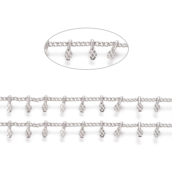 

PandaHall Brass Handmade Curb Chains, with Charms, with Spool, Long-Lasting Plated, Soldered, Platinum, 1.5x1.2x0.3mm, 6x2x2mm, about 32.8...