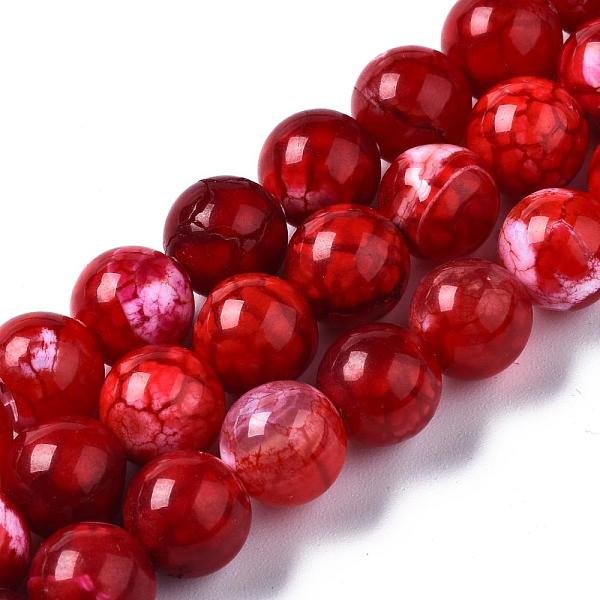 

PandaHall Dyed Natural Crackle Agate Beads Strands, Round, Red, 8~8.5mm, Hole: 1mm, about 48pcs/strand, 15.1 inch Crackle Agate Round Red