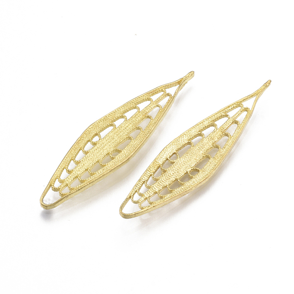 

PandaHall Brass Filigree Joiners Links, Nickel Free, Leaf, Raw(Unplated), 41x10.5x1.5mm Brass Leaf