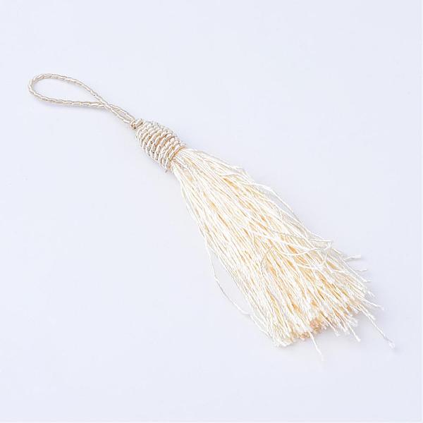

PandaHall Polyester Tassel Decorations, Pendant Decorations, with Metallic Cord, Beige, 95~101x11~12mm Polyester Yellow