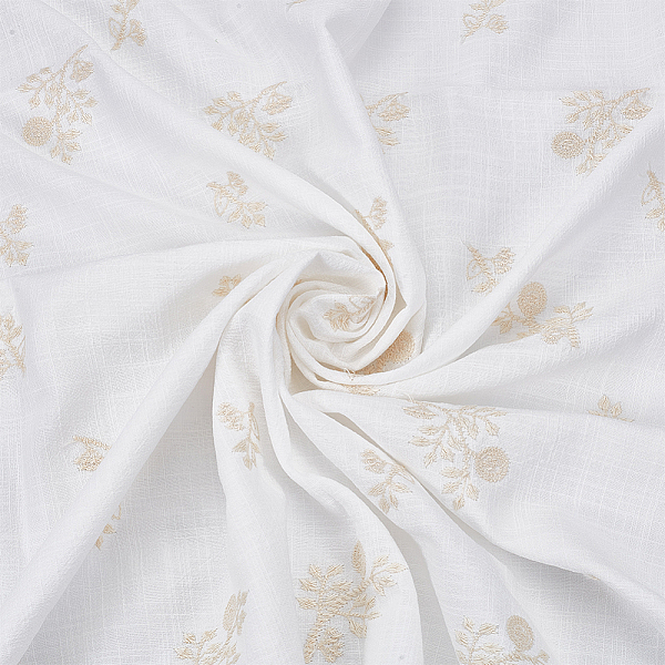 Tissu fleuri brodé en coton et lin