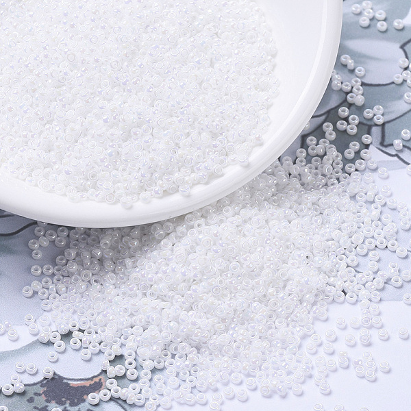 

PandaHall MIYUKI Round Rocailles Beads, Japanese Seed Beads, (RR471) White Pearl AB, 11/0, 2x1.3mm, Hole: 0.8mm, about 1100pcs/bottle...