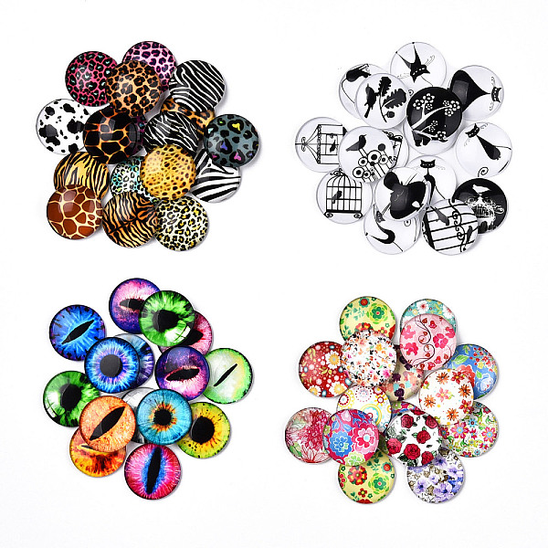Mixed Pattern Half Round/Dome Printed Glass Cabochons