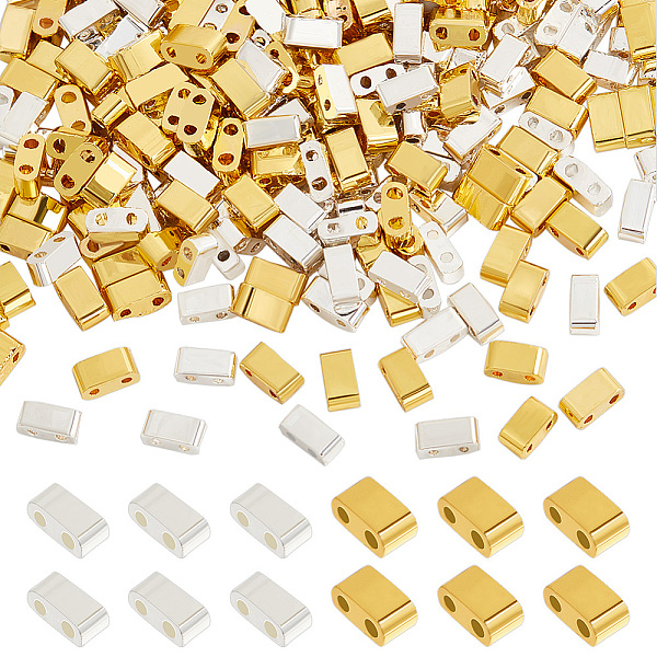 

PandaHall 280Pcs 2 Colors Electroplated Glass Seed Beads, 2-Hole, Rectangle, Mixed Color, 4.5~5.5x2x2~2.5mm, Hole: 0.5~0.8mm, 140pcs/color...