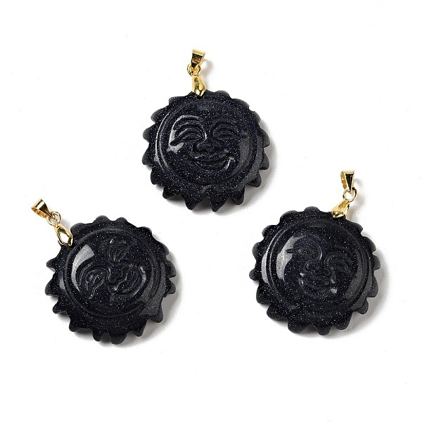 

PandaHall Synthetic Blue Goldstone Pendants, with Golden Tone Brass Findings, Lead Free & Cadmium Free, Sun with Smiling Face...