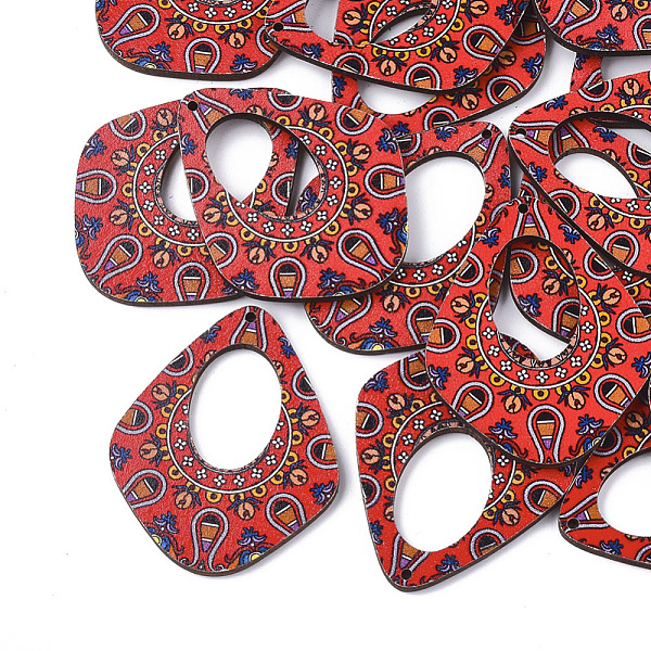 

PandaHall Printed Basswood Pendants, Back Random Color, Teardrop, Orange Red, 45x36.5x3mm, Hole: 1.5mm Wood Teardrop Red