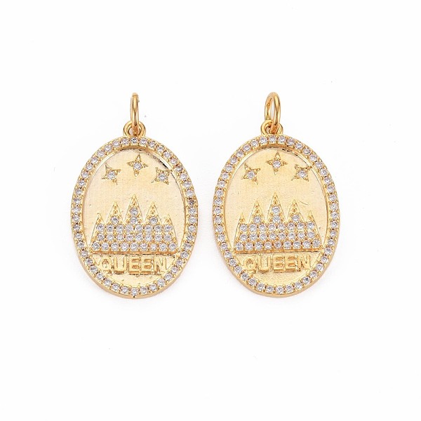 

PandaHall Brass Micro Pave Clear Cubic Zirconia Pendants, Nickel Free, Oval with Star, Real 18K Gold Plated, 22x15x2mm, Jump Ring: 5x0.5mm...