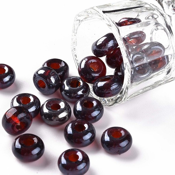 

PandaHall Transparent Colours Luster Glass Round Beads, Round Hole, Coconut Brown, 3~5x9~10mm, Hole: 2.5mm, about 73pcs/50g Glass