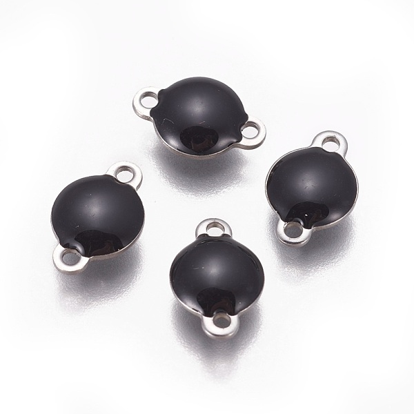 

PandaHall 304 Stainless Steel Enamel Links connectors, Enamelled Sequins, Flat Round, Stainless Steel Color, Black, 12x8x4mm, Hole: 1.4mm...