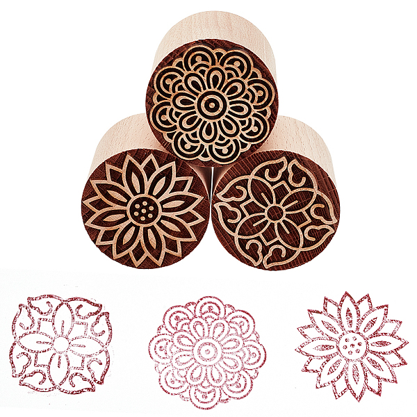 PandaHall Olycraft 3Pcs 3 Styles Round Wooden Traditional Chinese Moon Cake Stamps, Dessert Stamp Cookies Mold, DIY Moon Cake Tools...