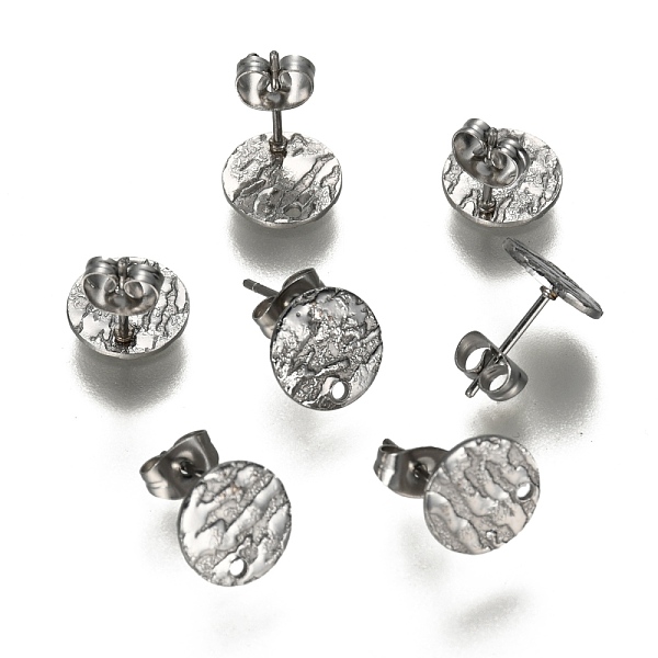 

PandaHall 304 Stainless Steel Stud Earring Findings, with Ear Nuts/Earring Backs & Loop, Textured, Flat Round, Stainless Steel Color, 10mm...