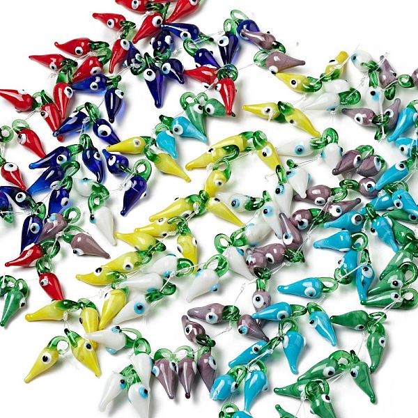 

PandaHall Handmade Lampwork Beads Strand, Teardrop with Evil Eye, Mixed Color, 30x10x11mm, Hole: 5x4mm, about 20pcs/strand, 8.66 inch(22cm)..., Multicolor