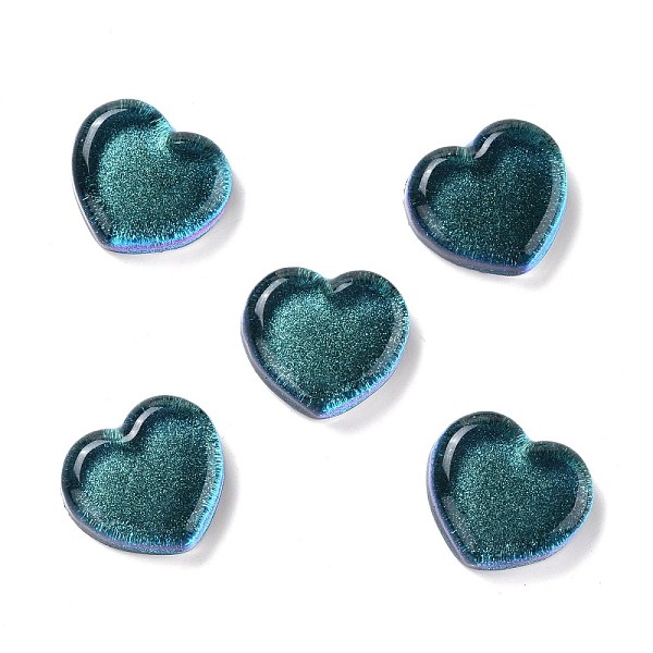 PandaHall Transparent Resin Cabochons, with Glitter, Heart, Teal, 18x19.5x6.5mm Resin Heart Cyan