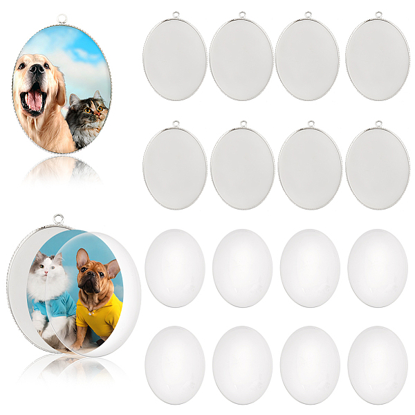 

PandaHall DIY Oval Blank Dome Pendant Making Kit, Including Brass Pendant Settings, Glass Cabochons, Silver, 20Pcs/box Brass Oval Clear