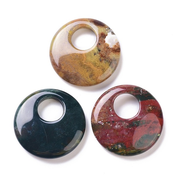 

PandaHall Natural Indian Agate Pendants, Flat Round, 40~41x8~9mm, Hole: 12~15mm Indian Agate Flat Round