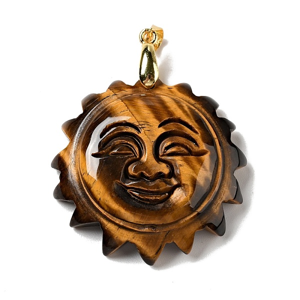 

PandaHall Natural Tiger Eye Pendants, with Golden Tone Brass Findings, Lead Free & Cadmium Free, Sun with Smiling Face, 42x34~35x10.5mm...