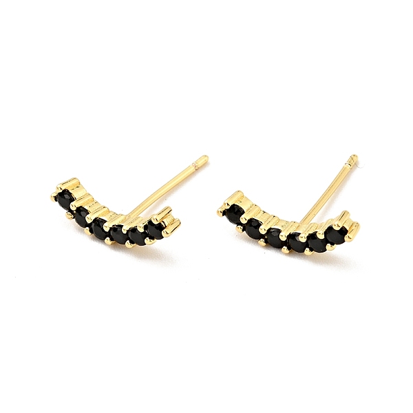 

PandaHall Black Cubic Zirconia Curved Bar Stud Earrings, Brass Jewelry for Women, Cadmium Free & Nickel Free & Lead Free, Real 18K Gold...