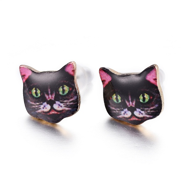 

PandaHall Real 14K Gold Plated Alloy Kitten Stud Earrings, with Enamel and Environment Stainless Steel Pin, Printed, Cat Pattern, Black...