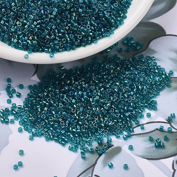

PandaHall MIYUKI Delica Beads, Cylinder, Japanese Seed Beads, 11/0, (DB1764) Emerald Lined Aqua AB, 1.3x1.6mm, Hole: 0.8mm, about..., Cyan