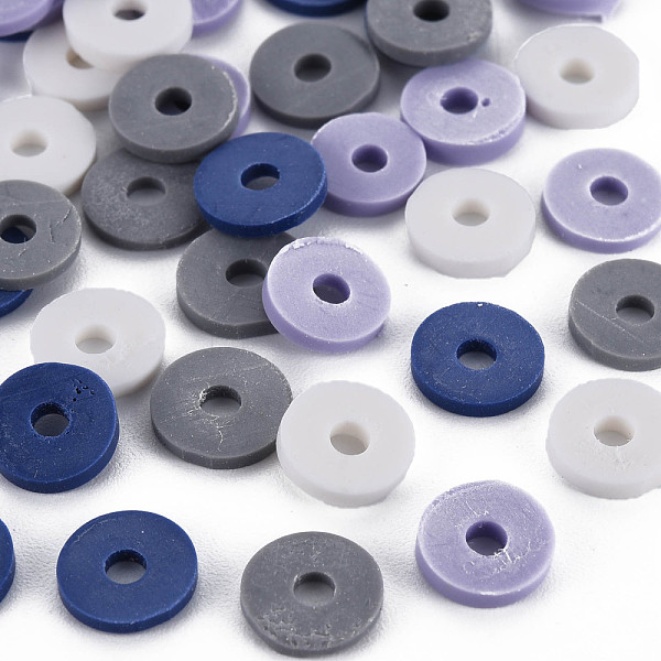 

PandaHall 4 Colors Handmade Polymer Clay Beads, Heishi Beads, Disc/Flat Round, Lilac & Prussian Blue & Gray & White, 8x0.5~1.5mm, Hole: 2mm..., Purple