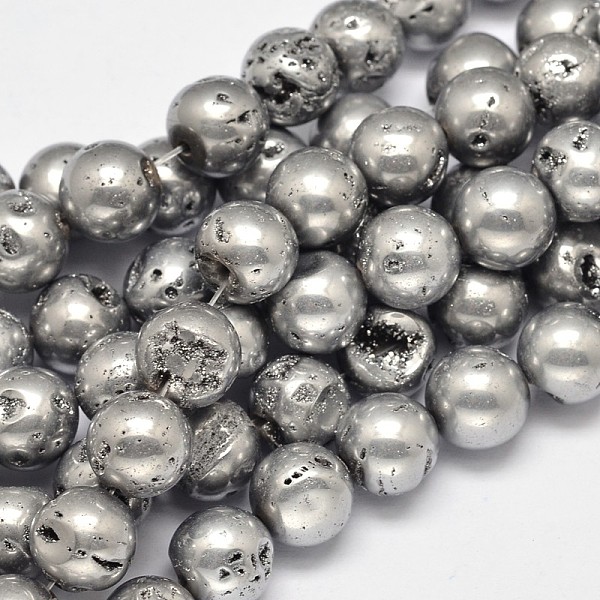 

PandaHall Round Electroplated Natural Druzy Geode Quartz Crystal Beads Strands, Silver Plated, 10mm, Hole: 1mm, about 15pcs/strand, 5.5 inch...
