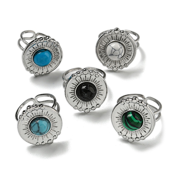 

PandaHall 304 Stainless Steel Open Cuff Rings, Synthetic Malachite & Turquoise Flat Round Rings for Women Men, Stainless Steel Color..., Multicolor