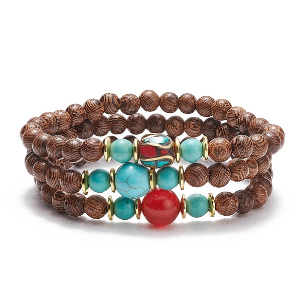 

PandaHall 3Pcs 3 Style Natural & Synthetic Mixed Gemstone & Wood Stretch Bracelets Set with Indonesia Beaded for Women, Inner Diameter...