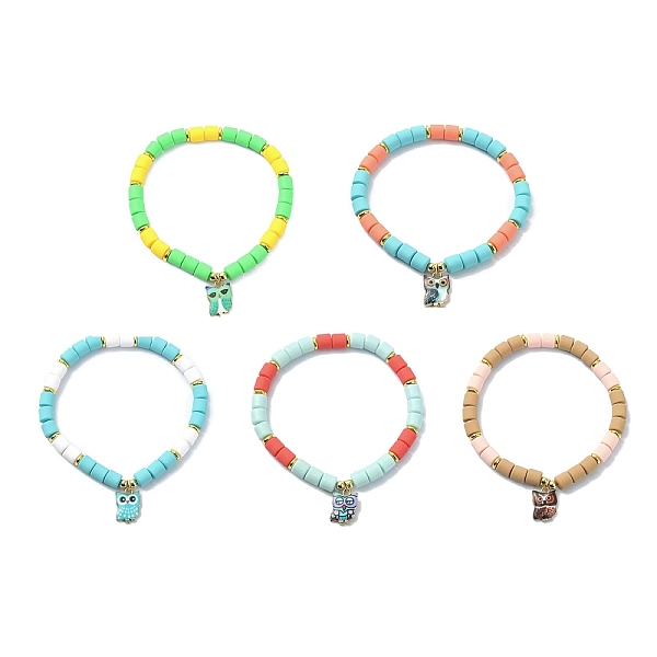 

PandaHall Polymer Clay Column Beaded Stretch Bracelets, with Alloy Owl Charms, Mixed Color, Inner Diameter: 2-1/4 inch(5.7cm) Polymer Clay..., Multicolor
