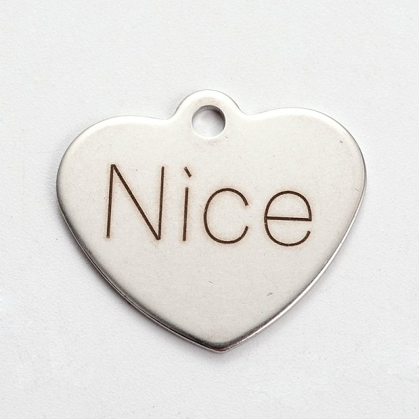 

PandaHall Stainless Steel Heart Pendants, with Word Nice, Cadmium Free & Nickel Free & Lead Free, Stainless Steel Color, 21x24x1mm, Hole...