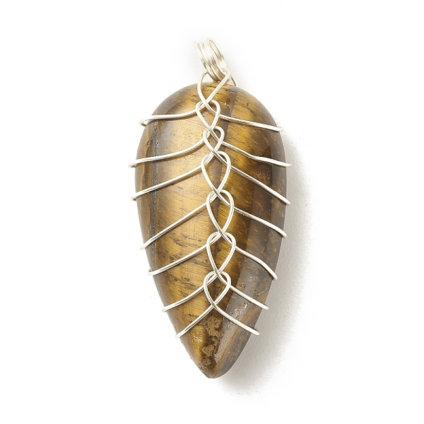 

PandaHall Natural Tiger Eye Pendants, with Silver Tone Eco-Friendly Copper Wire Wrapped, Teardrop, 32~33x15~17.5x8~9mm, Hole: 3.2~3.4mm...