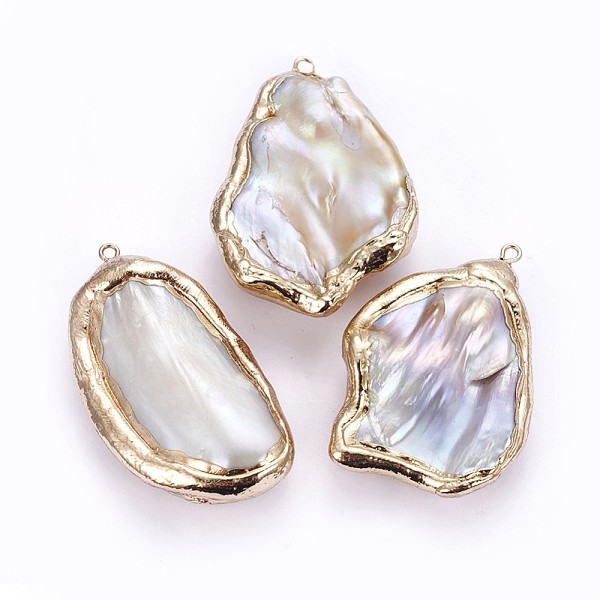 

PandaHall Electroplate Natural Baroque Pearl Keshi Pearl Big Pendants, Cultured Freshwater Pearl, with Brass Findings, Nuggets, Golden..., White