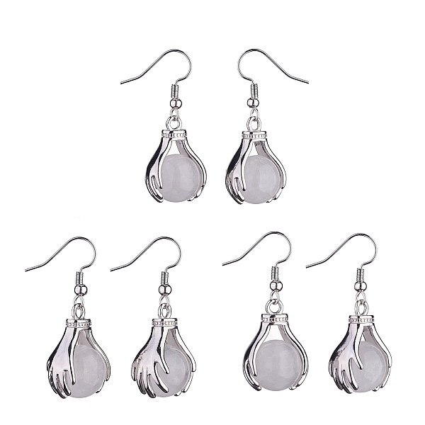 

PandaHall Natural Quartz Crystal Palm Dangle Earrings, Platinum Brass Jewelry for Women, 38.5mm, Pin: 0.6mm Quartz Crystal