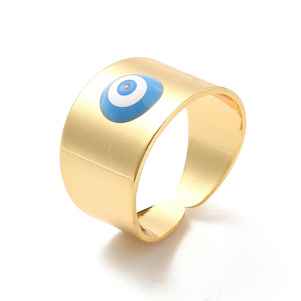 

PandaHall Enamel Evil Eye Open Cuff Rings, Real 18K Gold Plated Brass Jewelry for Women, Deep Sky Blue, US Size 7 1/4(17.5mm) Brass