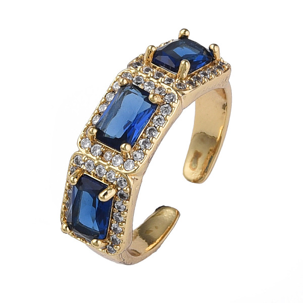 

PandaHall Cubic Zirconia Rectangle Open Cuff Ring, Real 18K Gold Plated Brass Jewelry for Women, Nickel Free, Medium Blue, US Size 6 3/4...